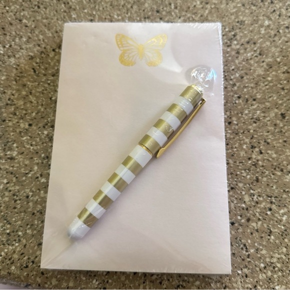 Gold and White Striped Pen with Crystal Top - Picture 1 of 2